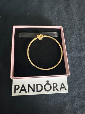 Pandora Gold Heart Bangle Bracelet-14kt gold overlay
